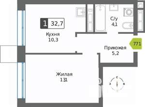 1-к квартира, вторичка, 33м2, 29/32 этаж