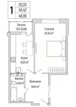 1-к квартира, вторичка, 47м2, 7/9 этаж