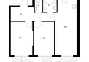 2-к квартира, вторичка, 56м2, 8/9 этаж