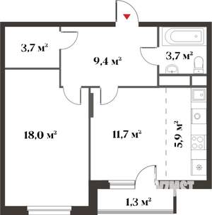 2-к квартира, вторичка, 53м2, 1/6 этаж