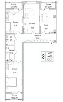 3-к квартира, вторичка, 105м2, 7/9 этаж
