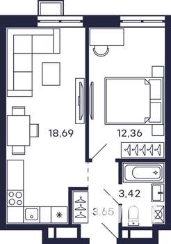 1-к квартира, строящийся дом, 40м2, 28/28 этаж