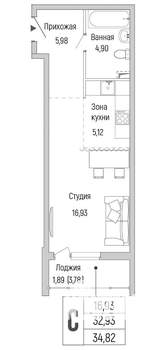 Студия квартира, вторичка, 35м2, 2/9 этаж