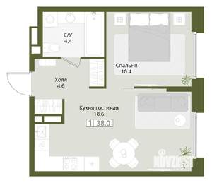 1-к квартира, вторичка, 38м2, 6/8 этаж