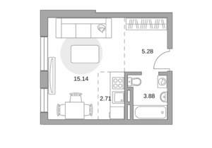 Студия квартира, строящийся дом, 27м2, 2/6 этаж