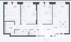 3-к квартира, строящийся дом, 69м2, 12/25 этаж