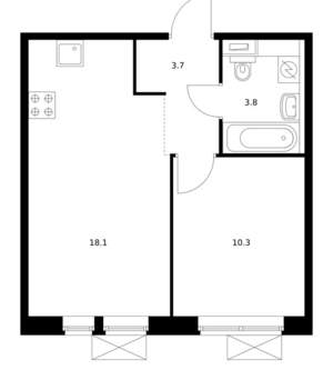 1-к квартира, вторичка, 36м2, 4/9 этаж