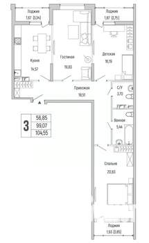 3-к квартира, вторичка, 105м2, 5/9 этаж
