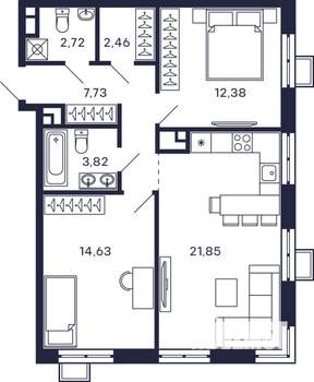 2-к квартира, строящийся дом, 67м2, 28/28 этаж
