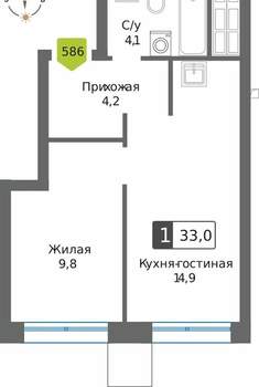 1-к квартира, вторичка, 33м2, 17/32 этаж