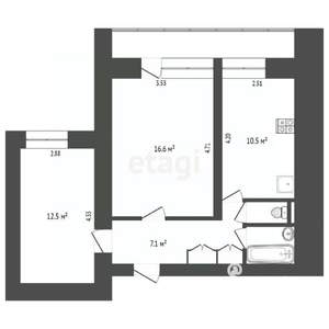 2-к квартира, вторичка, 54м2, 8/16 этаж