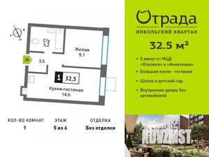 1-к квартира, вторичка, 33м2, 5/6 этаж