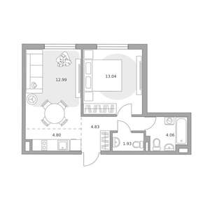 2-к квартира, вторичка, 42м2, 1/6 этаж