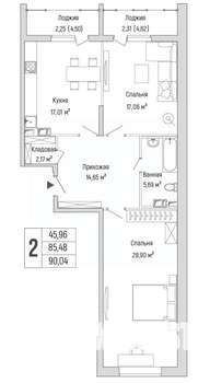 2-к квартира, вторичка, 90м2, 6/9 этаж