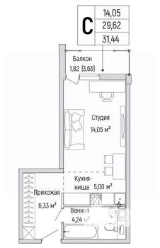 Студия квартира, вторичка, 31м2, 5/10 этаж