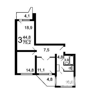 3-к квартира, вторичка, 76м2, 21/23 этаж