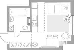 Студия квартира, вторичка, 22м2, 1/6 этаж