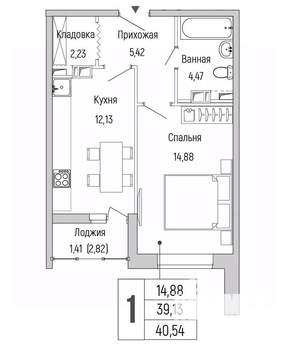 1-к квартира, вторичка, 41м2, 7/9 этаж