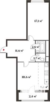 2-к квартира, вторичка, 52м2, 3/6 этаж