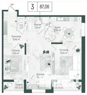 3-к квартира, вторичка, 91м2, 6/10 этаж