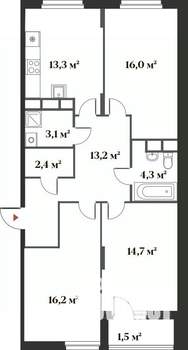 3-к квартира, вторичка, 85м2, 2/6 этаж