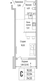 Студия квартира, вторичка, 35м2, 4/9 этаж