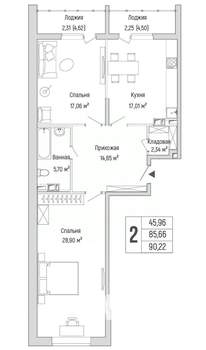 2-к квартира, вторичка, 90м2, 3/9 этаж