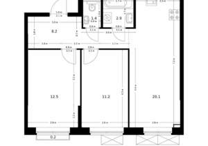 2-к квартира, вторичка, 57м2, 2/9 этаж