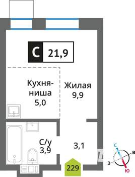 Студия квартира, вторичка, 22м2, 6/9 этаж