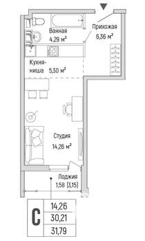 Студия квартира, вторичка, 32м2, 8/9 этаж