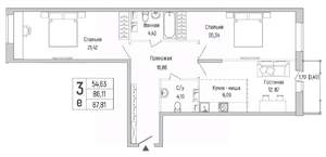 2-к квартира, вторичка, 88м2, 6/9 этаж