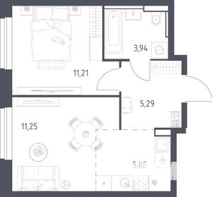 1-к квартира, строящийся дом, 37м2, 12/24 этаж