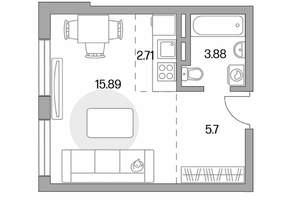 Студия квартира, вторичка, 28м2, 4/5 этаж