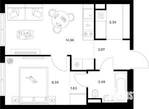 1-к квартира, вторичка, 35м2, 9/9 этаж