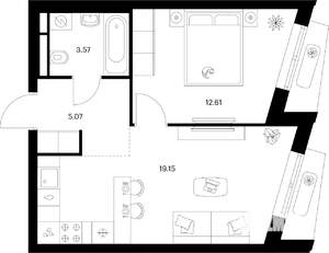 1-к квартира, вторичка, 40м2, 5/9 этаж