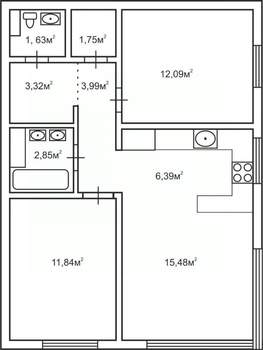 3-к квартира, вторичка, 59м2, 23/25 этаж
