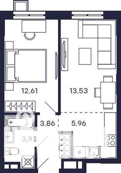 1-к квартира, строящийся дом, 40м2, 12/28 этаж