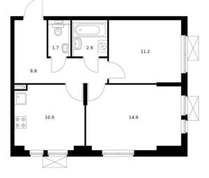 2-к квартира, вторичка, 50м2, 8/9 этаж