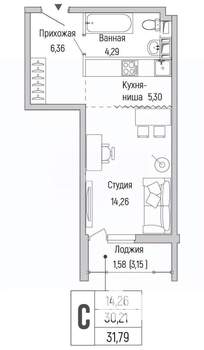 Студия квартира, вторичка, 32м2, 4/10 этаж
