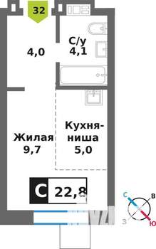 Студия квартира, вторичка, 23м2, 7/9 этаж