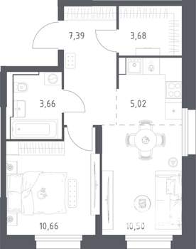 1-к квартира, строящийся дом, 41м2, 11/24 этаж