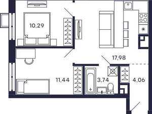 2-к квартира, строящийся дом, 50м2, 23/28 этаж
