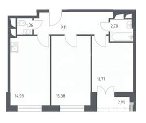 2-к квартира, сданный дом, 55м2, 28/28 этаж