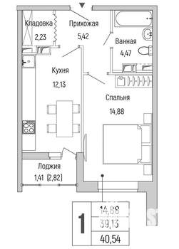 1-к квартира, вторичка, 41м2, 7/9 этаж