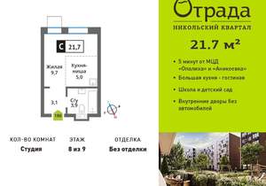 Студия квартира, вторичка, 22м2, 8/9 этаж