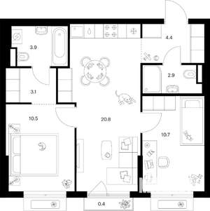 2-к квартира, вторичка, 57м2, 5/9 этаж