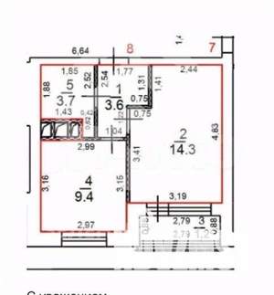 1-к квартира, вторичка, 33м2, 2/5 этаж
