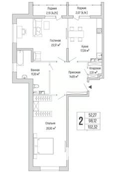 2-к квартира, вторичка, 102м2, 4/10 этаж