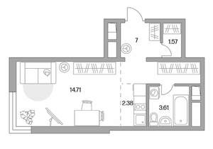 Студия квартира, строящийся дом, 29м2, 8/14 этаж