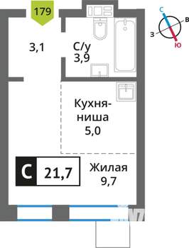 Студия квартира, вторичка, 22м2, 8/9 этаж